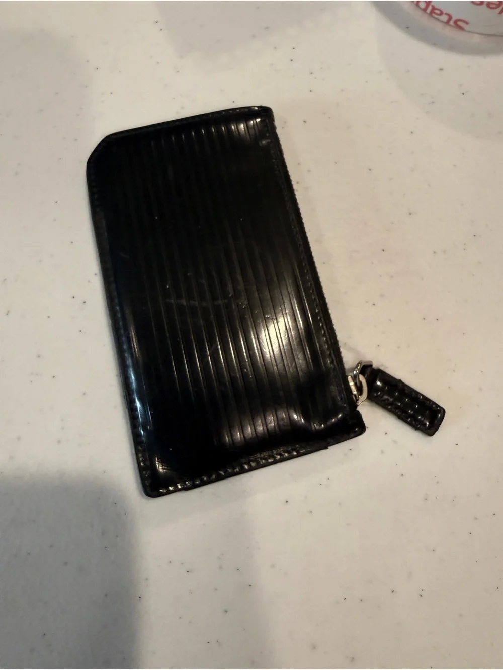 Saint Laurent Black Glossy Ridged Leather Card Case with Zip